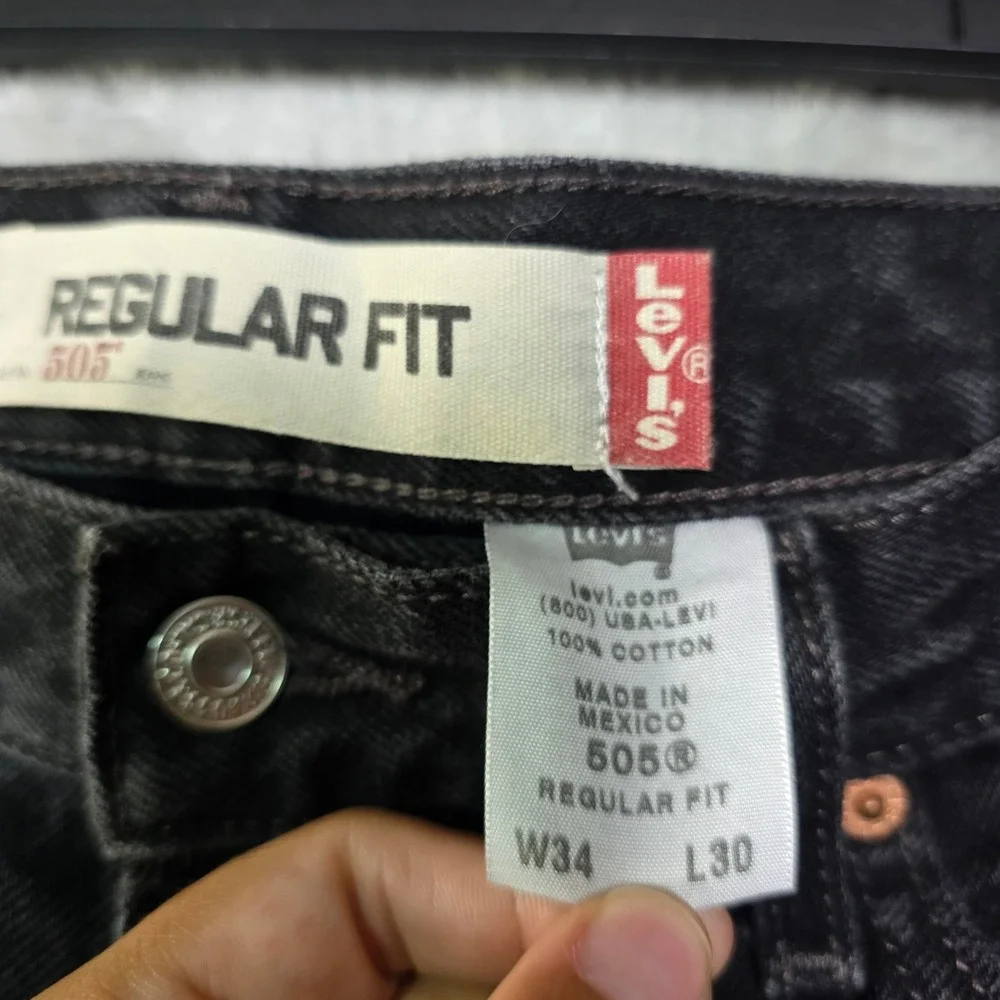 Levis 505 Regular Fit Mens Black Denim Jeans 34x30 Straight Leg Cotton 1194